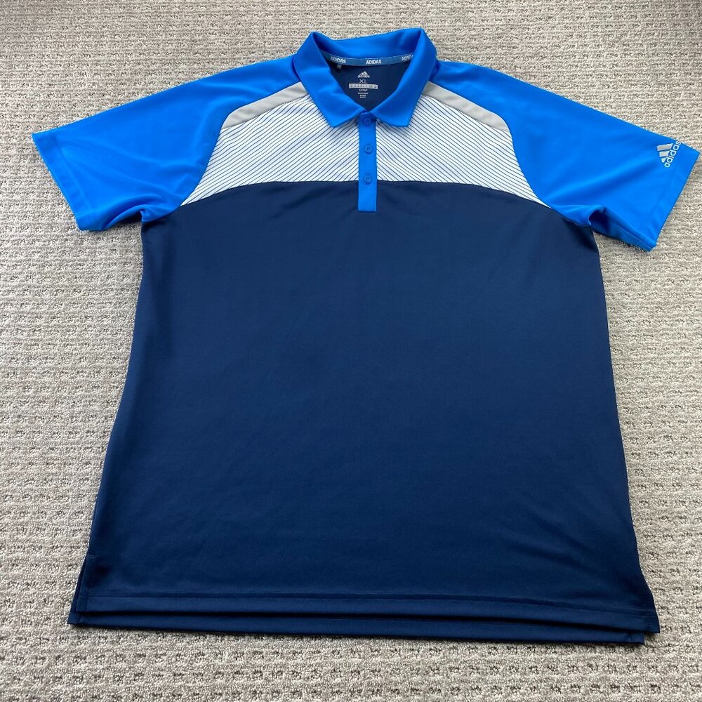 Adidas Golf Shirt Men Extra Large XL Navy Blue White Stripes Activewear Golfing